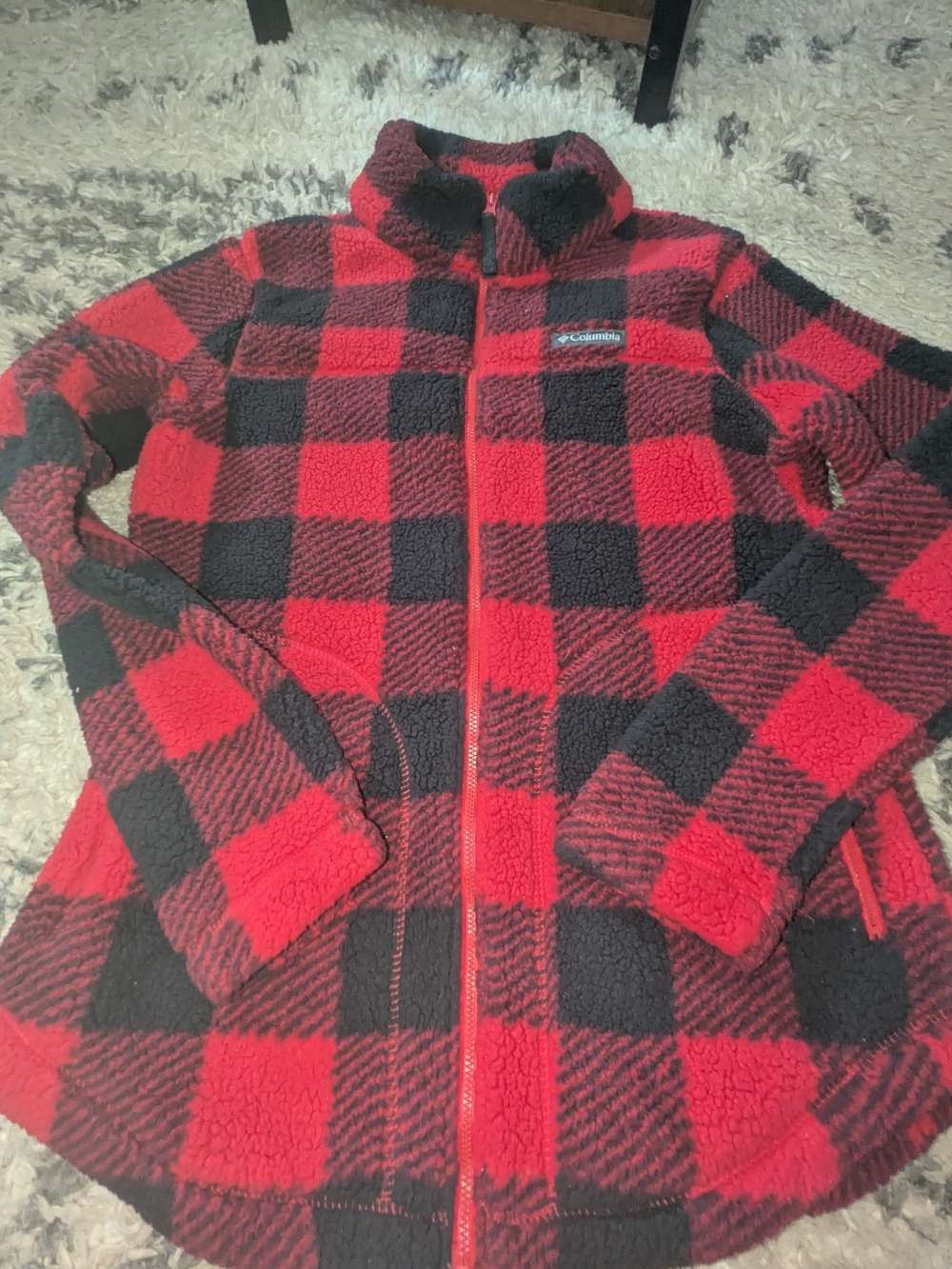 Columbia Red and Black Buffalo Plaid Sherpa Jacket